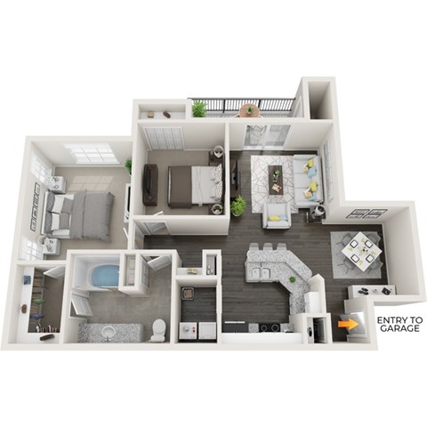 Floor plan for 2 beds, 1 bath, 946 sqft